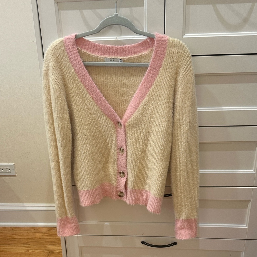 Lush Cream and Pink Women's Cardigan